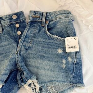 Free People Good Times Denim Blue Women's Distressed Shorts
